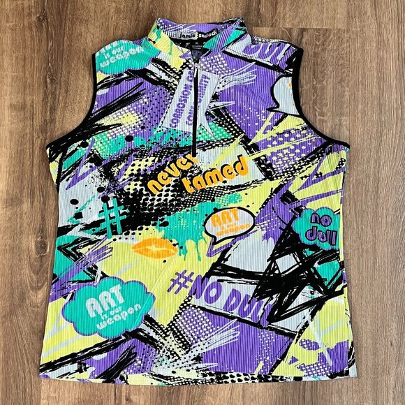 Jamie Sadock Retro 80s Vibe Abstract Sleeveless Top Sz XL - Picture 4 of 10